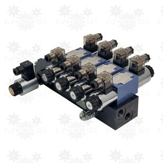 Rozdzielacz 4 sekcyjny CETOP 3, 4WE6 z regulatorem przepływu proporcjonalny 3-drogowy WDUD10 PONAR elektryczny regulator przepływu oleju hydraulicznego