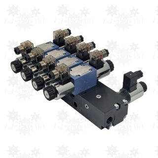 Rozdzielacz 4 sekcyjny CETOP 3, 4WE6 z regulatorem przepływu proporcjonalny 3-drogowy WDUD10 PONAR elektryczny regulator przepływu oleju hydraulicznego 24V