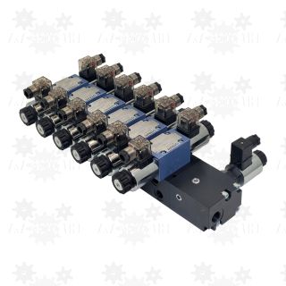 Rozdzielacz 6 sekcyjny CETOP 3, 4WE6 z regulatorem przepływu proporcjonalny 3-drogowy WDUD10 PONAR elektryczny regulator przepływu oleju hydraulicznego