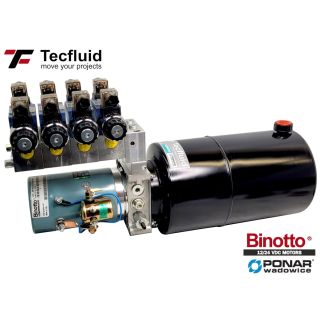 2kW zasilacz kompaktowy TecFluid z rozdzielaczem 4 sekcje 12V agregat hydrauliczny binotto ponar