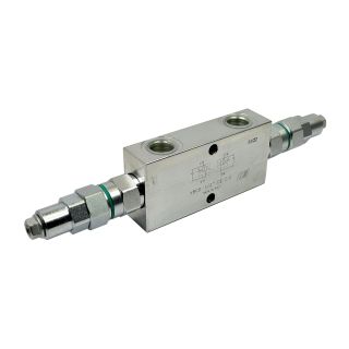 Zamek hydrauliczny siłownika OVERCENTER  przeciwciężaru sterowany bliźniaczy VBCD 1/2" DE CC  z kompensatorami V0442 przeciwciężaru antykawitacja z kompensacją gdy nie działa zwykły zamek hydrauliczny overcenter
