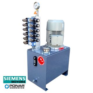 3kW zasilacz hydrauliczny z rozdzielaczem 6 sekcji,  zbiornik 40L, 400V stacja hydrauliczna agregat siemens ponar
