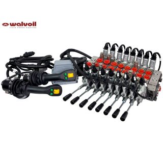 Rozdzielacz proporcjonalny Walvoil 8 sekcji 120l/min zestaw z 2 joystickami do przyczepy leśnej