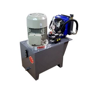 Zasilacz hydrauliczny dwupompowy 5,5 KW do prasy z rozdzielaczem i chłodnicą