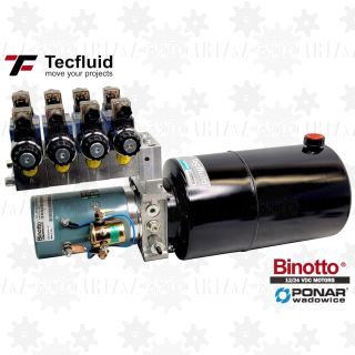 2kW zasilacz kompaktowy TecFluid z rozdzielaczem 4 sekcje 12V agregat hydrauliczny binotto ponar