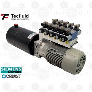 1,6kW Zasilacz hydrauliczny 400V 4,6L/min elektro pompa ze zbiornikiem 10L TecFluid 5 sekcji agregat siemens ponar