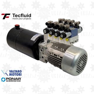1,5kW Zasilacz hydrauliczny 230V 3 l/min elektro pompa ze zbiornikiem 10L TecFluid 4 sekcje valtaro motori agregat